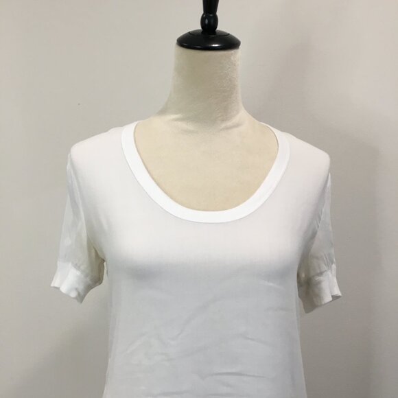 JAMES PERSE White Sheer/Thin Short Sleeve Ribbed Trim Tee Shirt Top - Picture 5 of 11